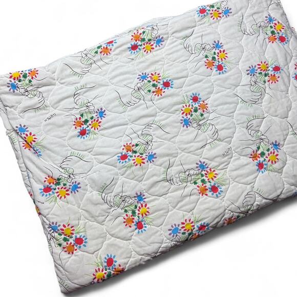 Picasso Bouquet of Peace Vintage 70s Made in USA Bedspread Blanket 118”x78” - Picture 3 of 5